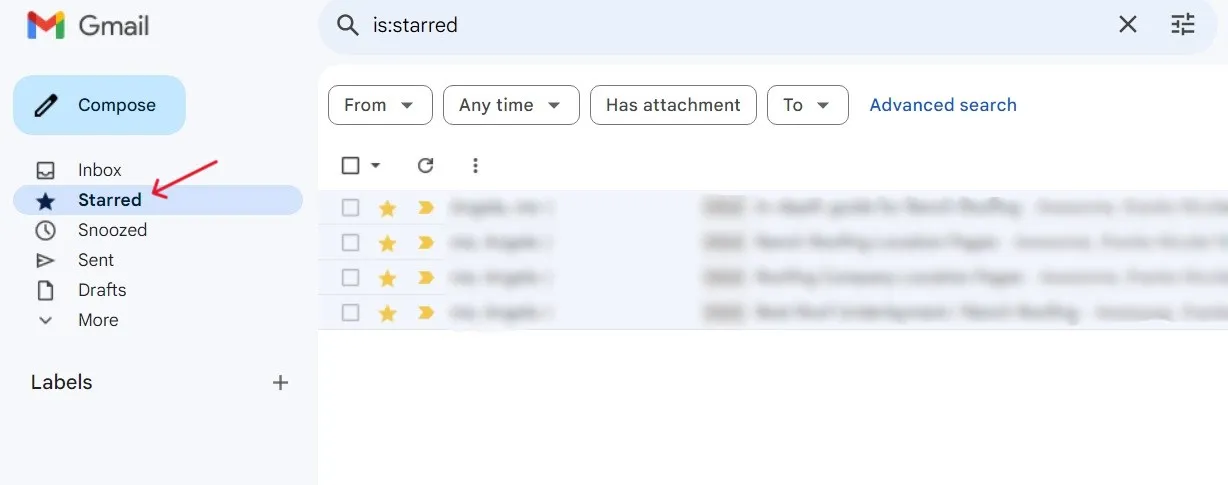 Starred emails