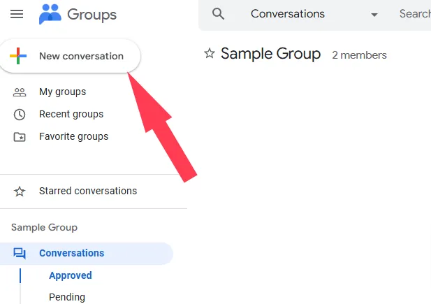 From the Groups dashboard, click the ‘+ New conversation’ button.
