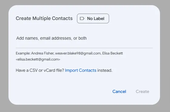 Add names and email addresses for each contact.