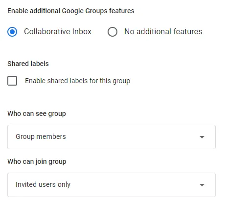 Enable additional Google Groups features screenshot