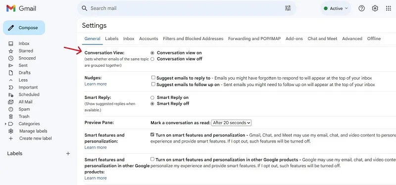 Settings/Conversation View screenshot