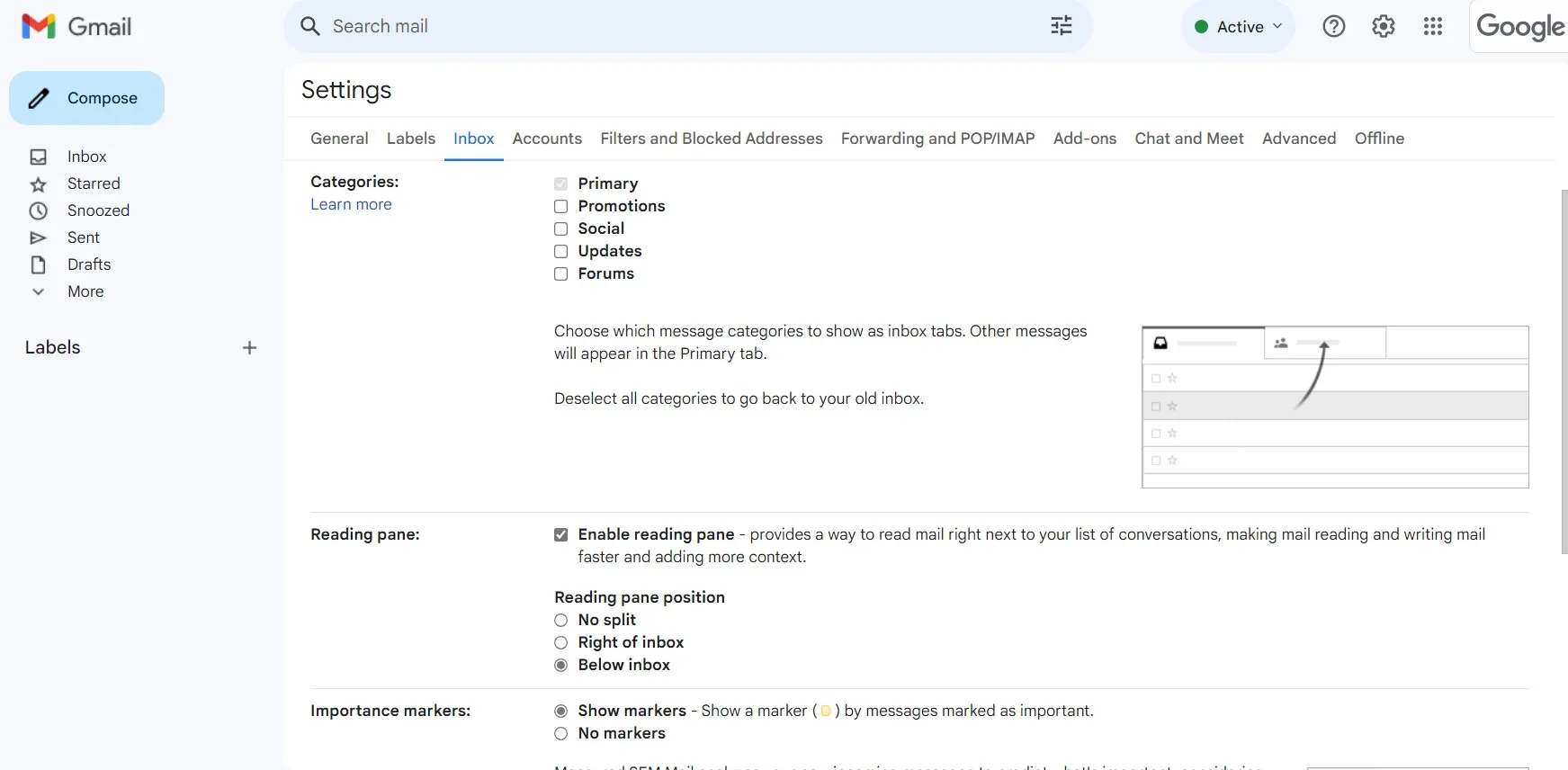 Manage categories in your inbox